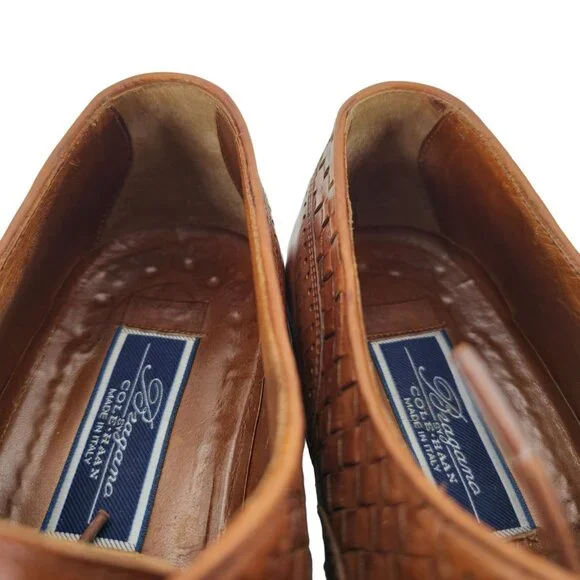 Vintage Bragano Cole Haan Italy Mens 9.5 Brown Woven Leather Dress